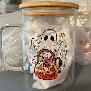 Glass mug with bamboo lid